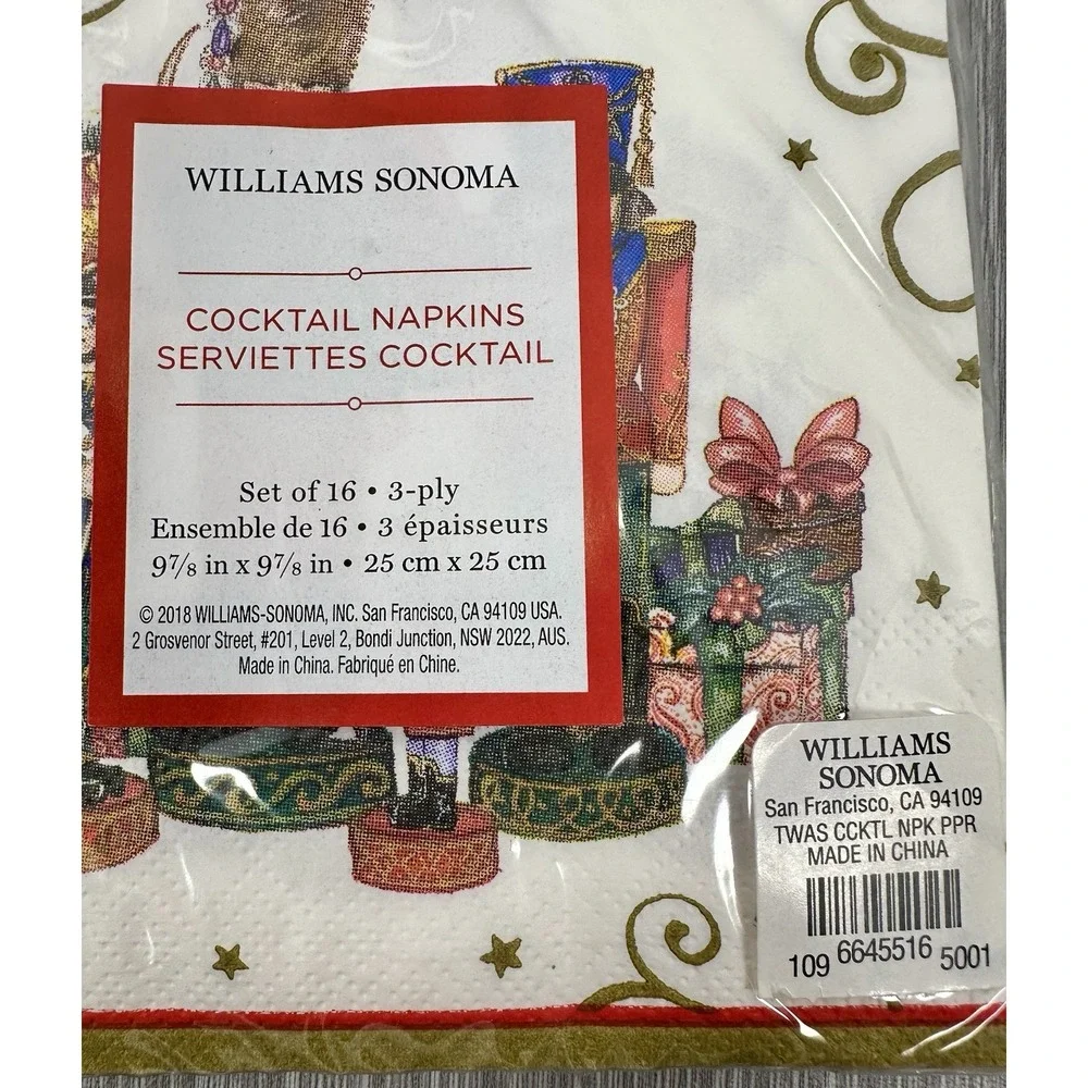 Williams‎ Sonoma Paper Cocktail Napkins Twas Night Before Christmas Nutcracker